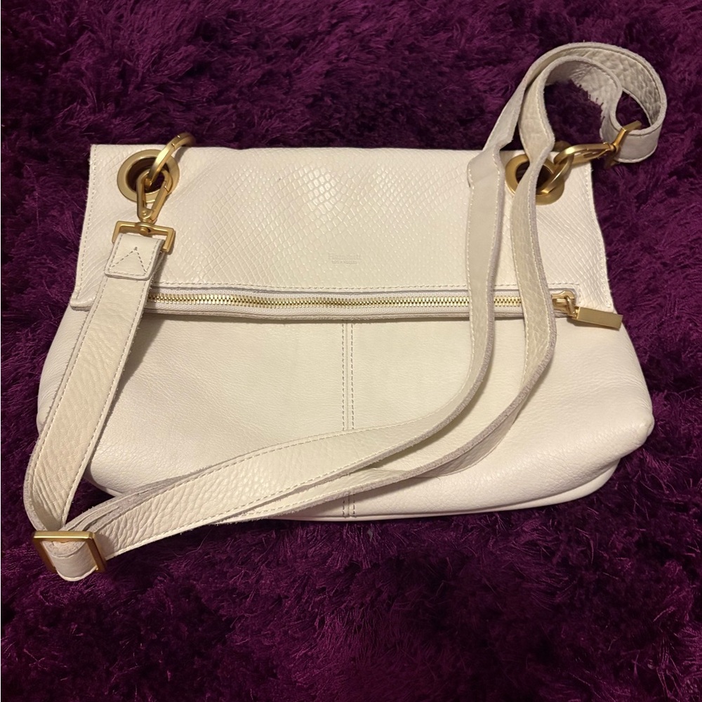 Hammitt Medium Montana White Leather Crossbody with Gold Hardware